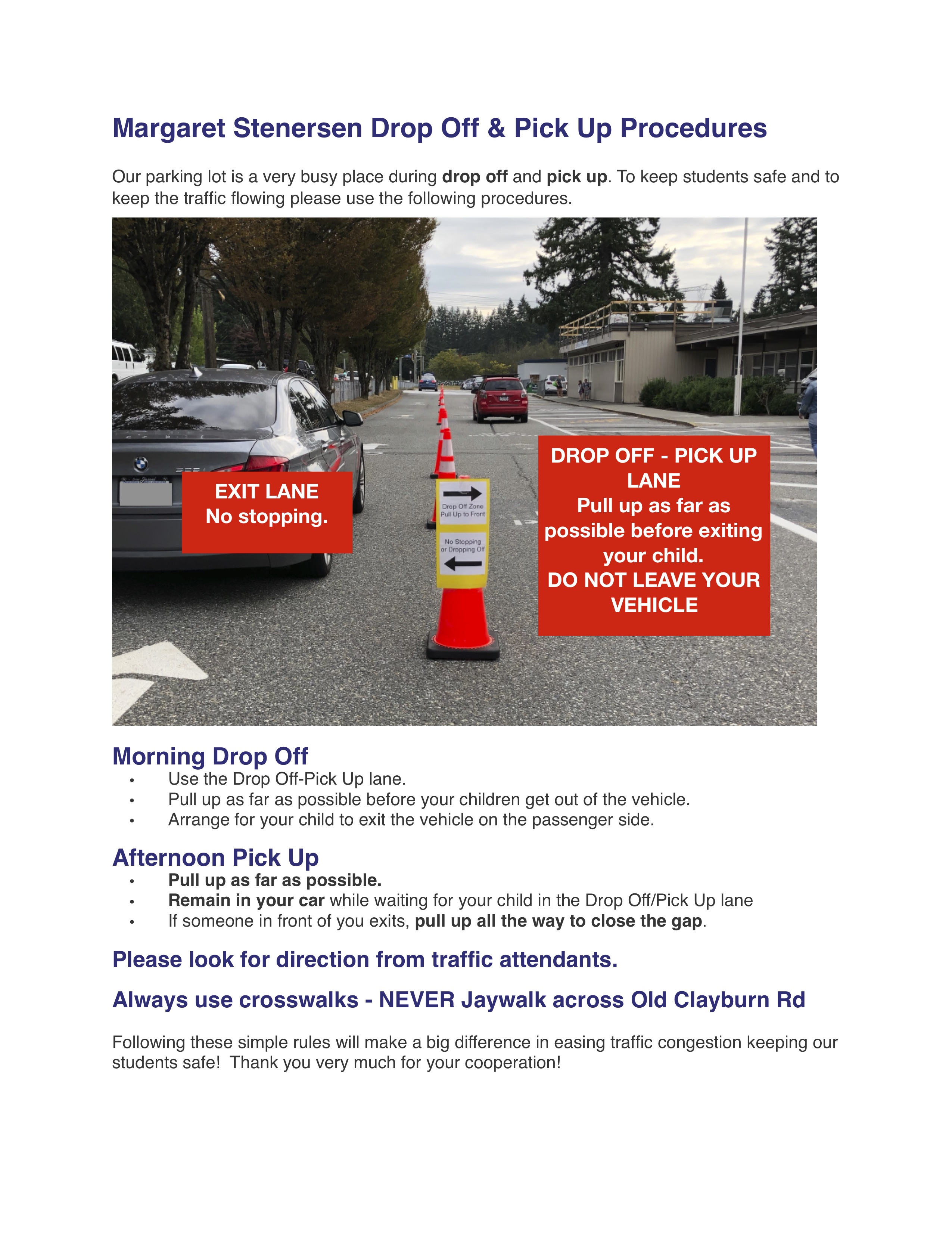 Margaret Stenersen Drop Off & Pick Up Procedures Margaret Stenersen